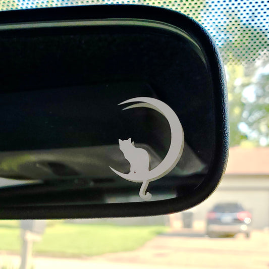 Moon Cat Rear View Mirror Vinyl Decal