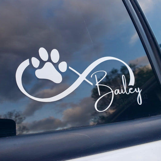 Custom Name Infinity with Paw Print Vinyl Decal