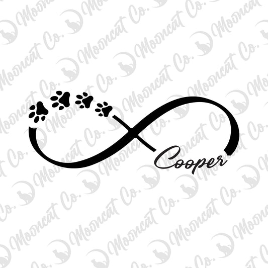 Custom Name Infinity with Paw Prints Vinyl Decal
